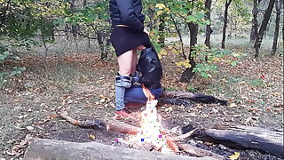 Beautiful public sex in the forest by the fire - Lesbian Illusion Girls